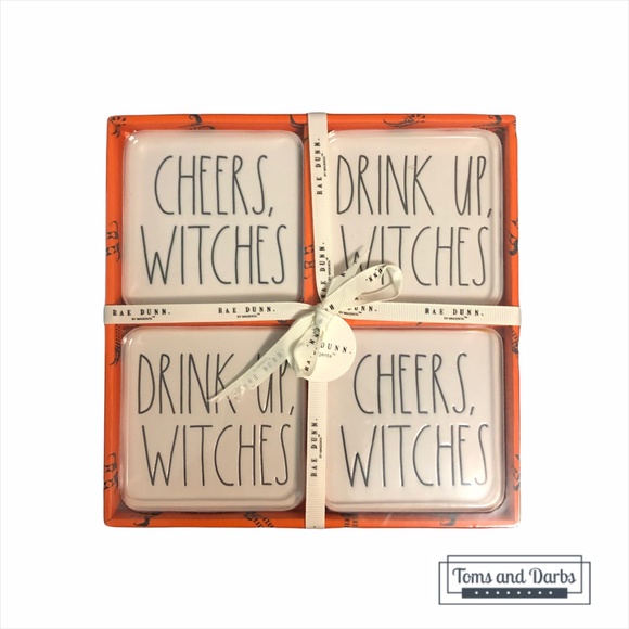 Rae Dunn CHEERS WITCHES DRINK UP WITCHES COASTERS - Picture 1 of 1